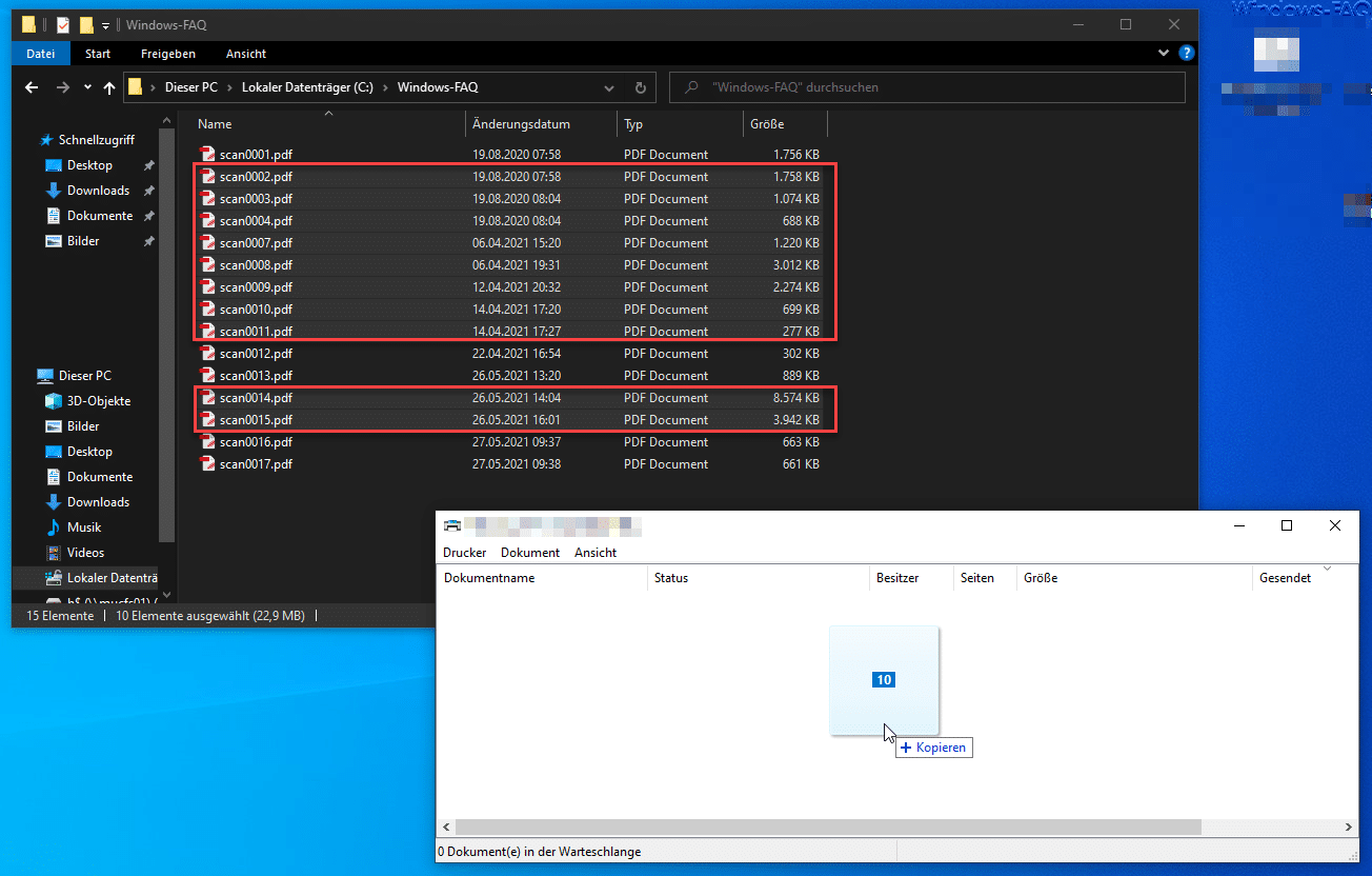 Mehrere Dateien auf einmal drucken bei Windows