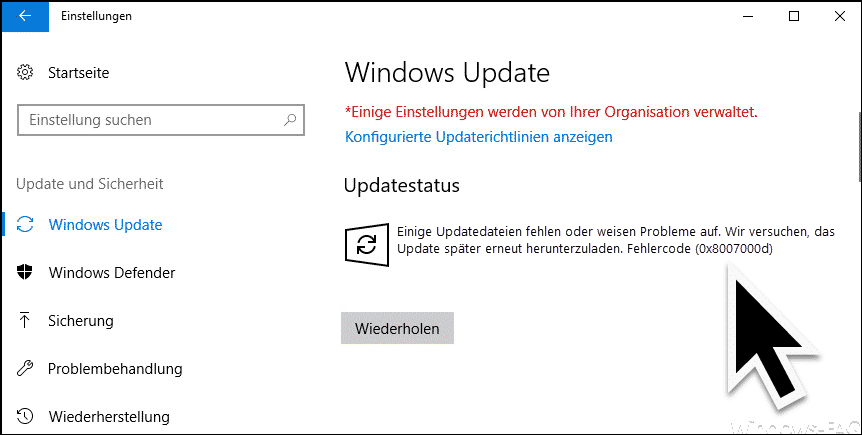 Windows Update Fehlercode 0x8007000d