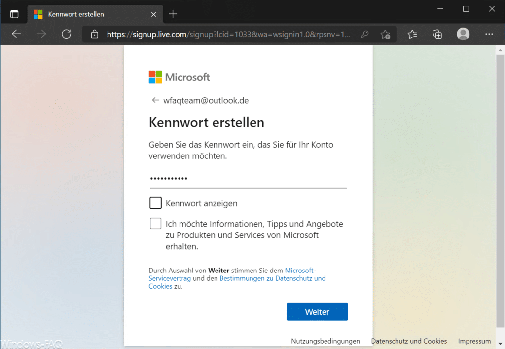 Kennwort erstellen Outlook.de