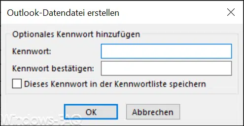 Outlook Kennwort für Exportdatei
