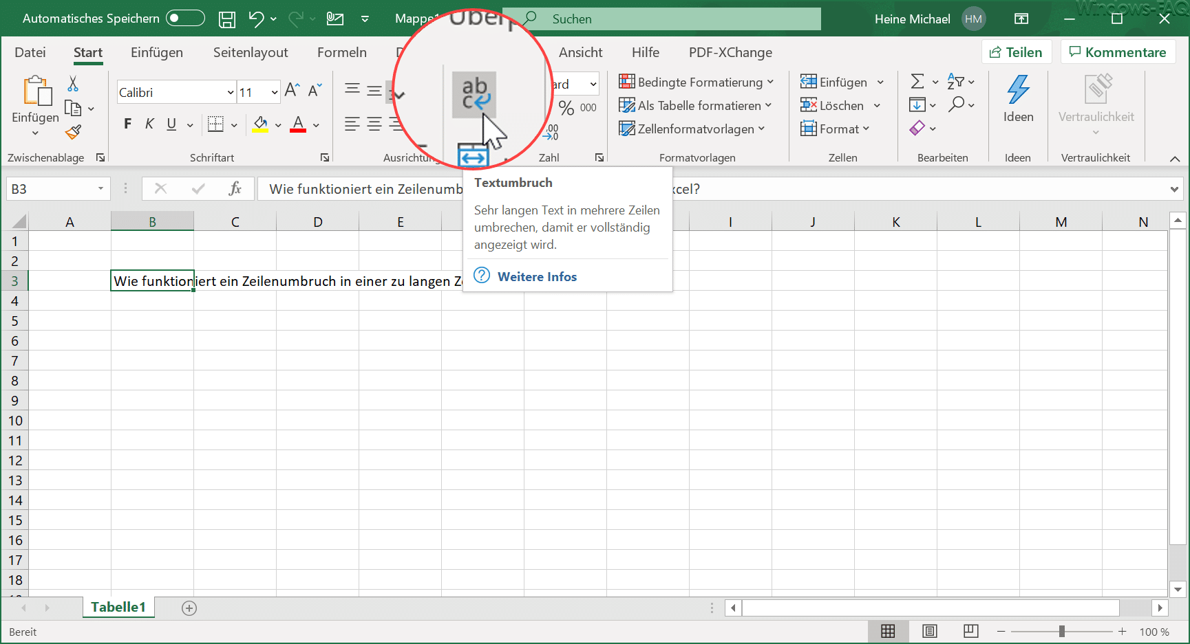 Zeilenumbruch in einer Excel Zelle - Windows FAQ