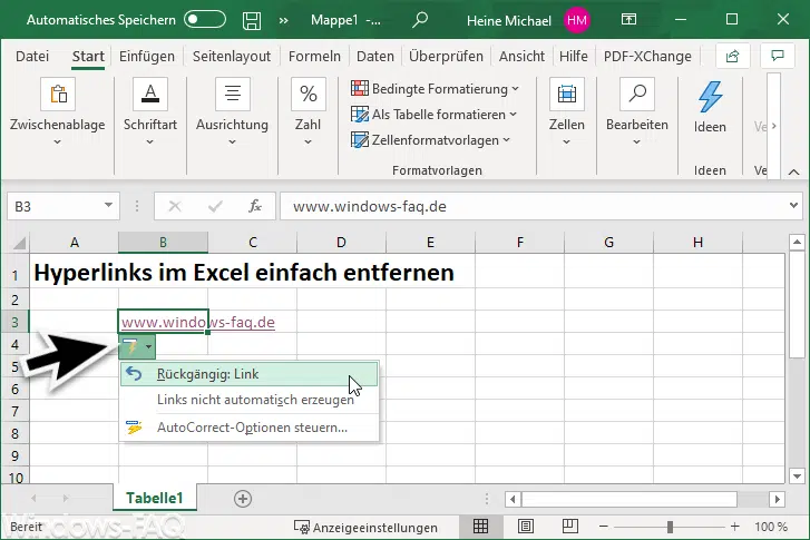 Links bzw. Hyperlinks im Excel entfernen