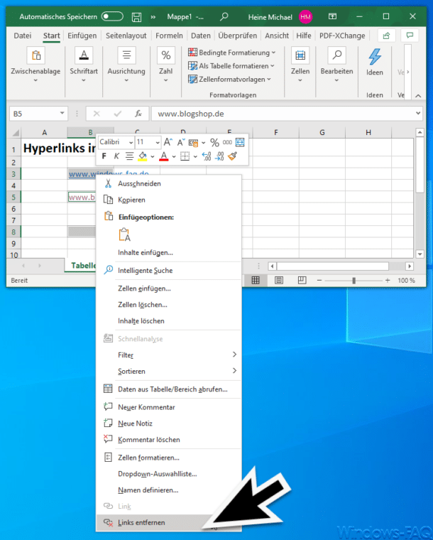 Links bzw. Hyperlinks im Excel entfernen Windows FAQ