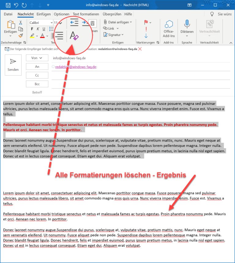 In einer Outlook E-Mail alle Formatierungen entfernen