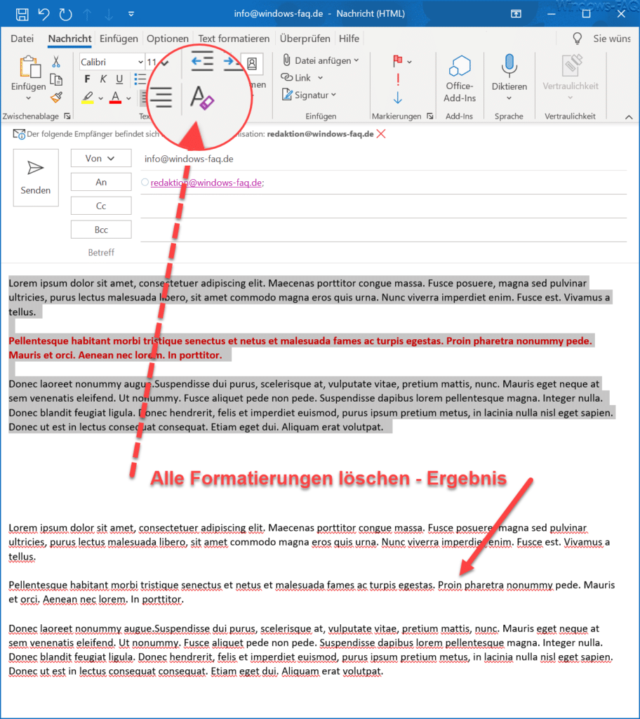 Outlook Alle Formatierungen löschen
