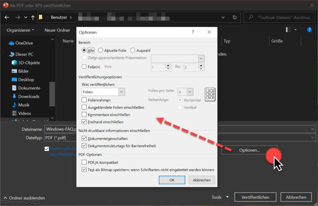 PowerPoint Exportieren Optionen