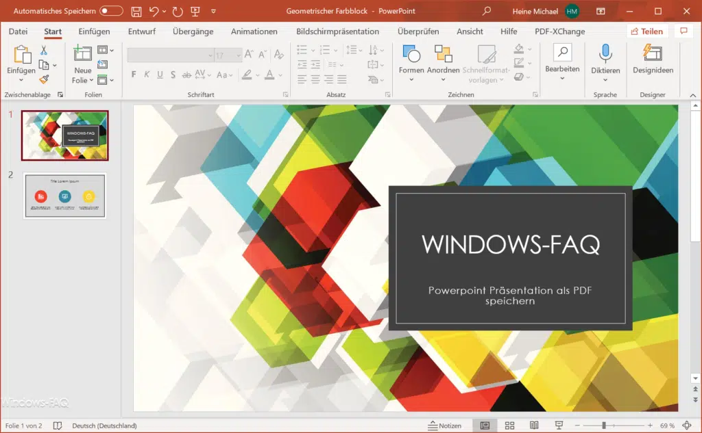 PowerPoint Präsentation als PDF speichern