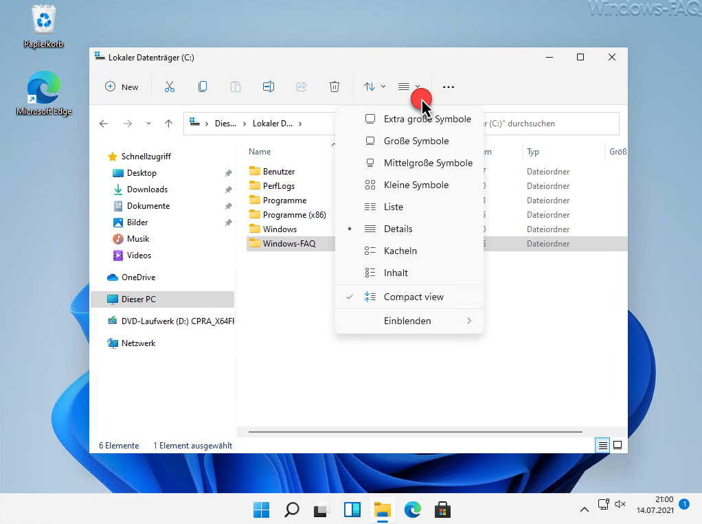 Windows 11 Explorer Layout- und Ansichtsoptionen