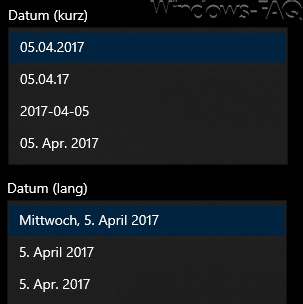 Datum kurz und Datum lang Formate Windows 10