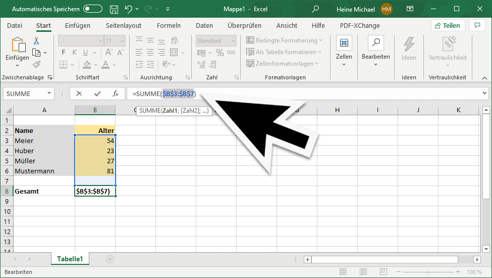 Excel F4 relativer und absoluter Zellbeug