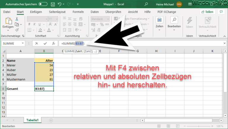 Excel – Schneller Wechsel zwischen relativen und absoluten Zellbezügen mit F4