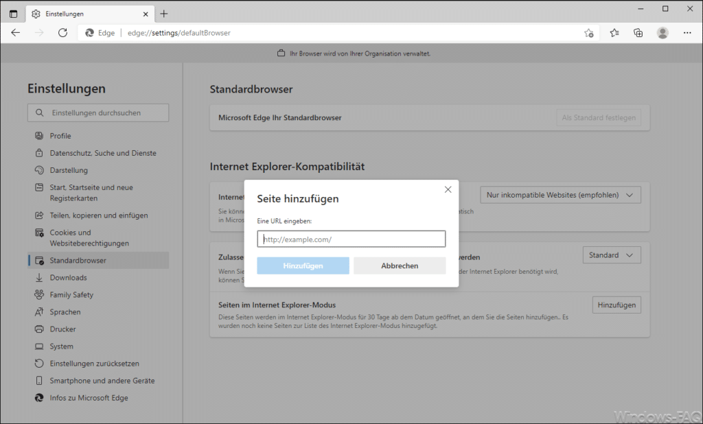 IE kompatible Webseite im Edge hinzufügen