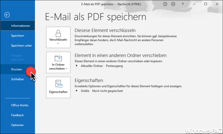 Outlook E-Mail als PDF speichern - Windows FAQ