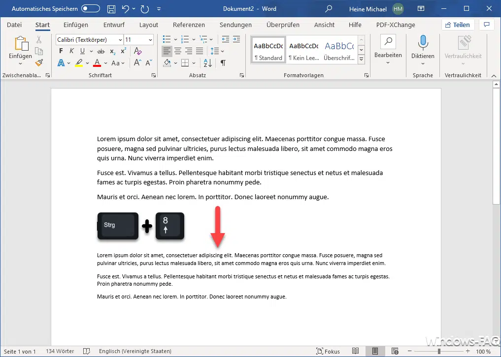 STRG + 8 Schrift kleiner