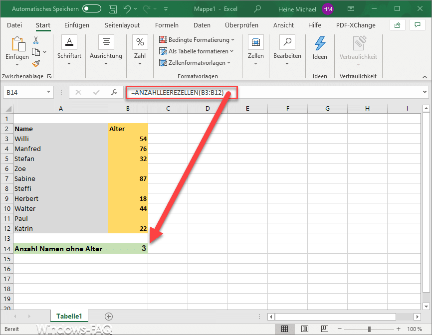 Excel leere Zellen zählen