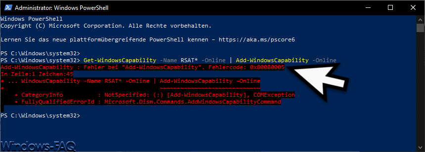RSAT Installation Fehlercode 0x80080005