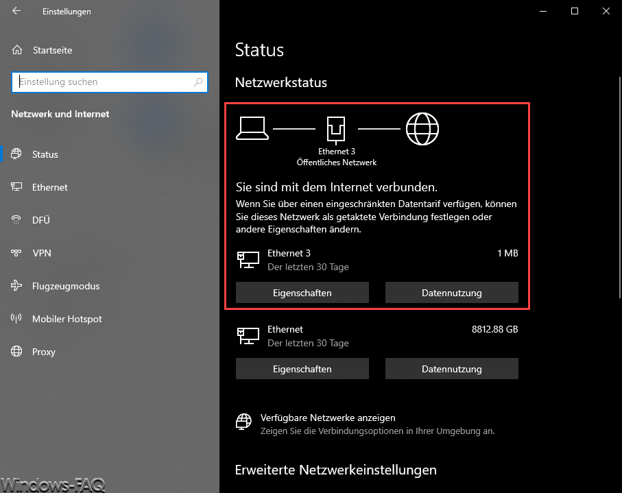 Windows 10 Netzwerkstatus