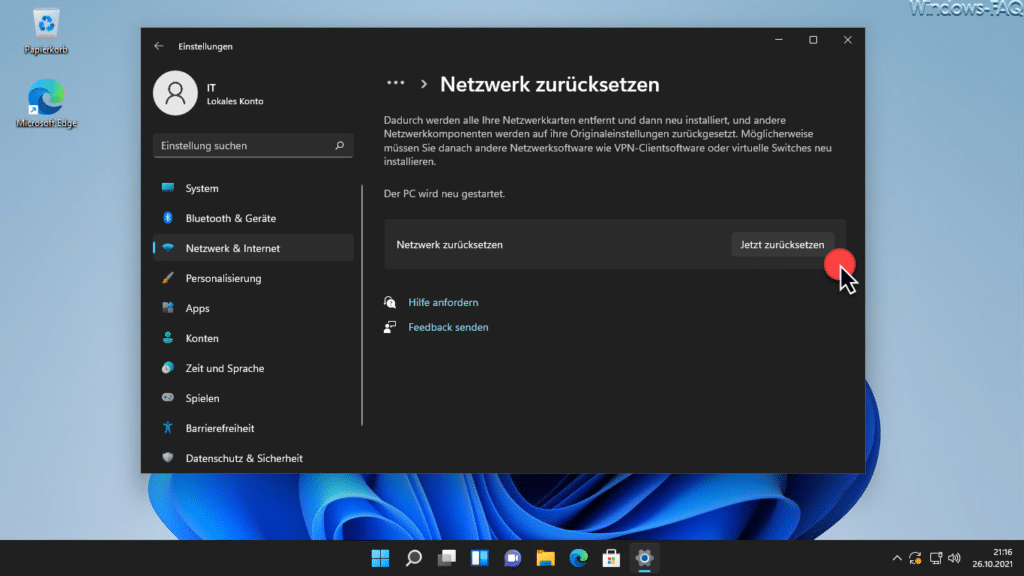 Windows 11 Netzwerk zurücksetzen