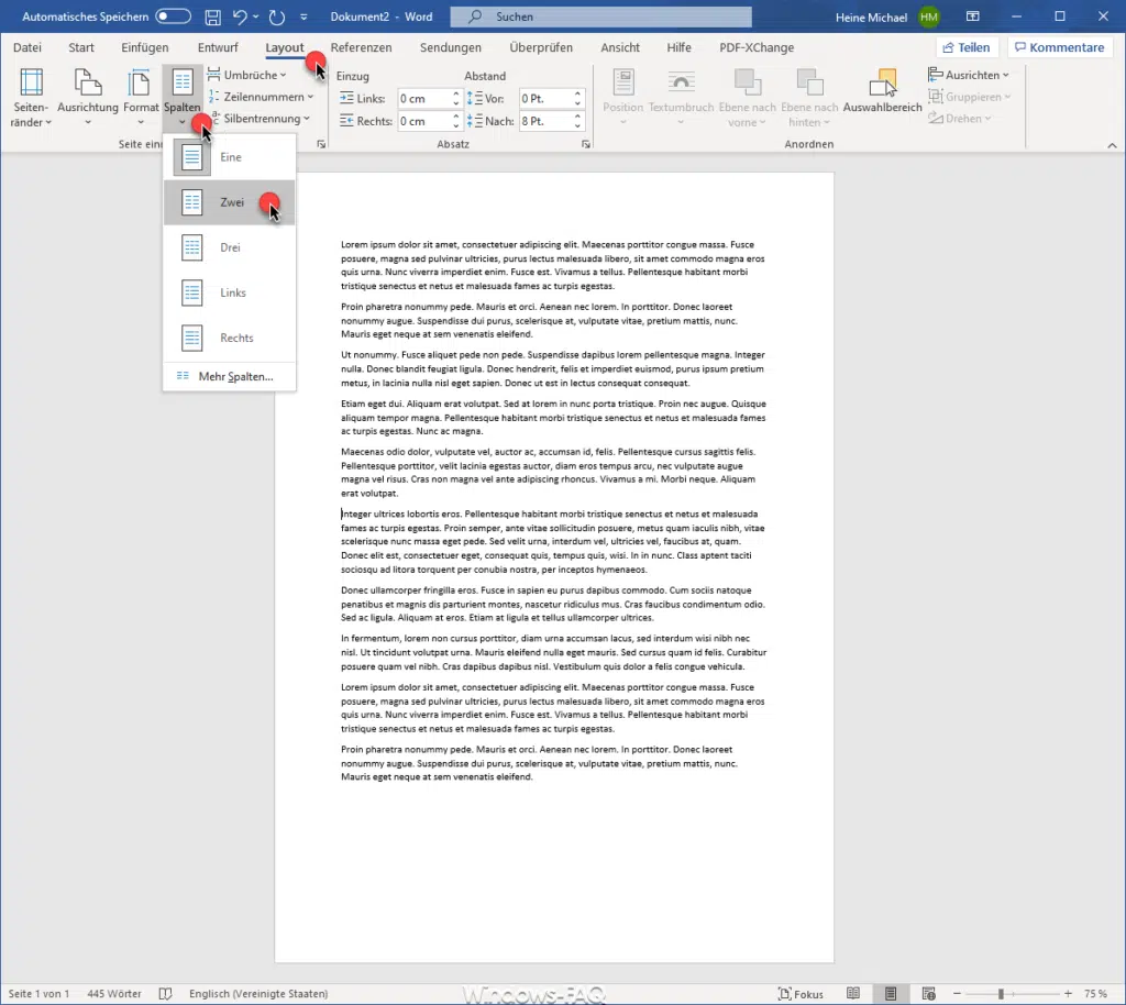 Word Layout 2 Spalten