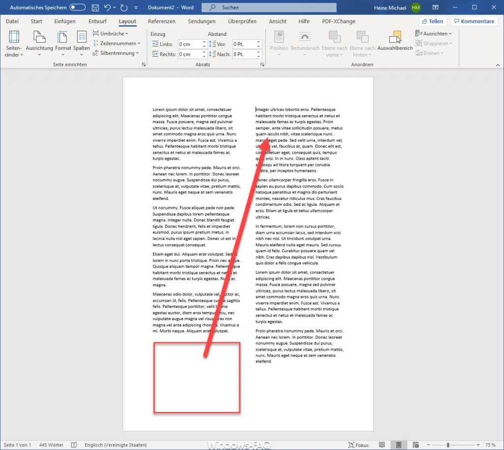 Word Textumbruch mit STRG Shift und Enter