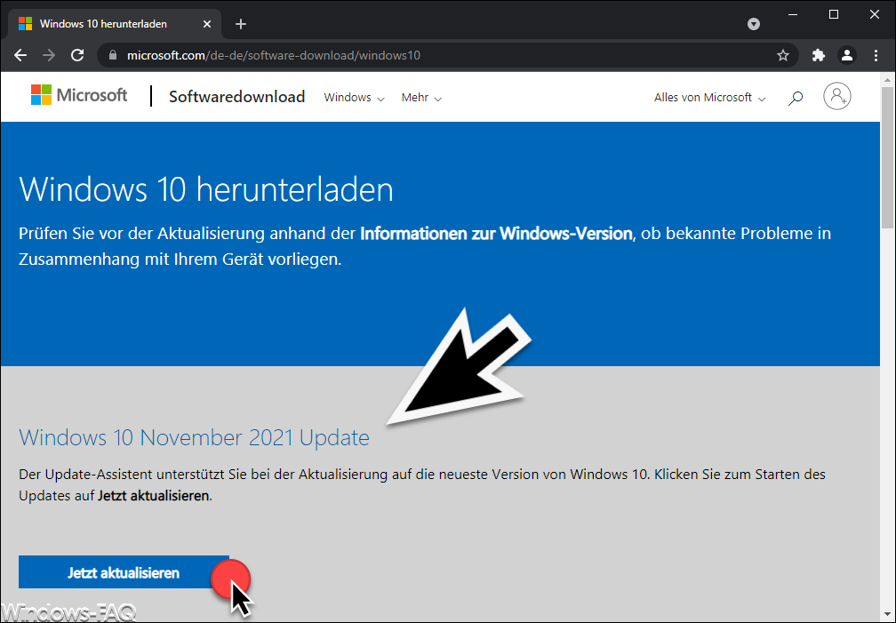 Upgrade auf Windows 10 21H2