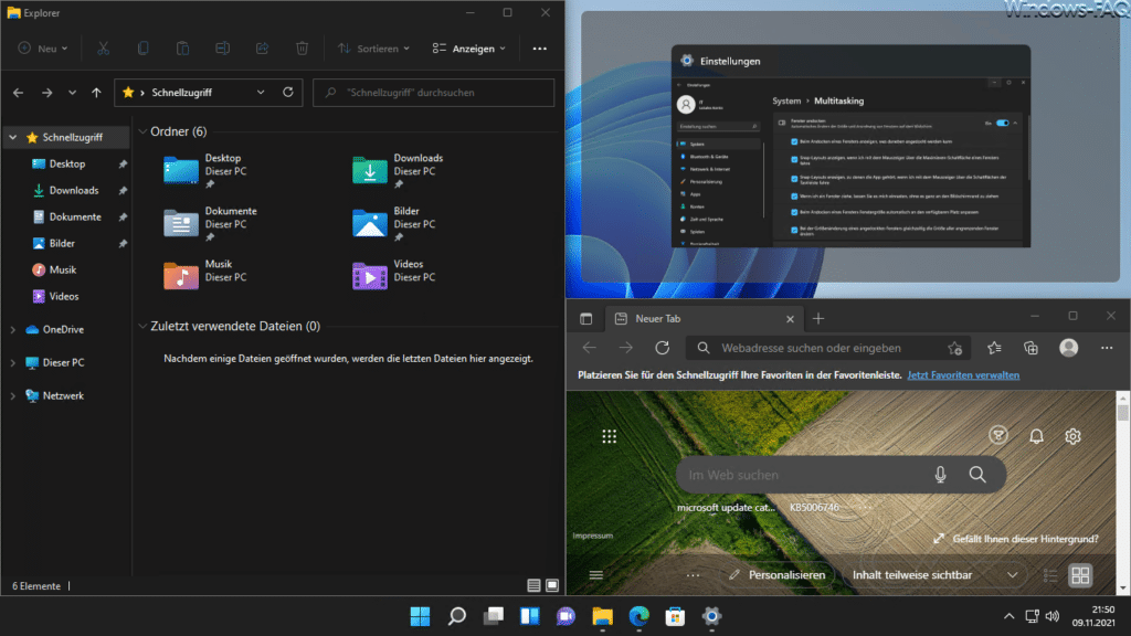 Windows 11 Desktop mit Snap Layouts