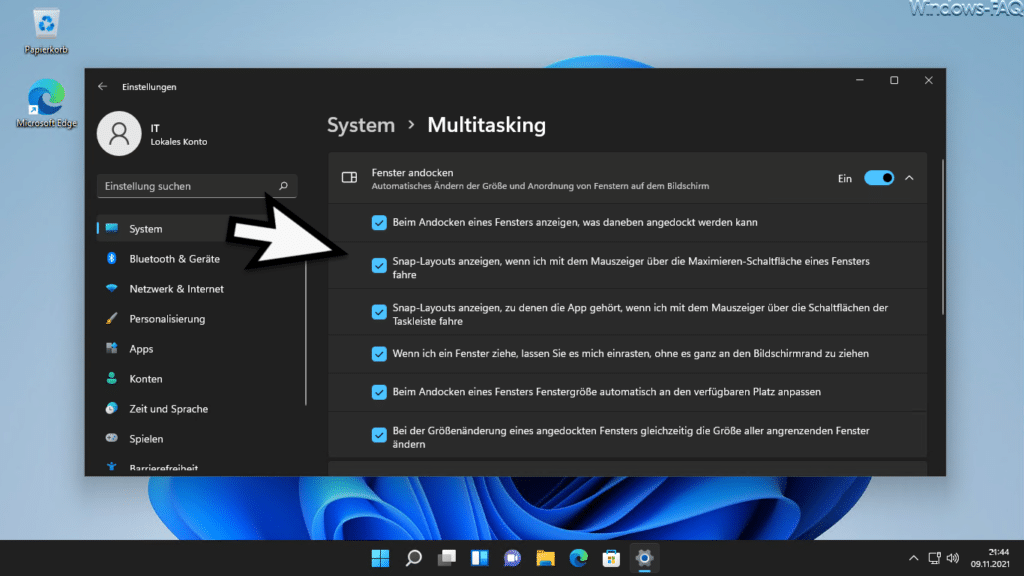 Windows 11 Fenster andocken und Snap-Layouts