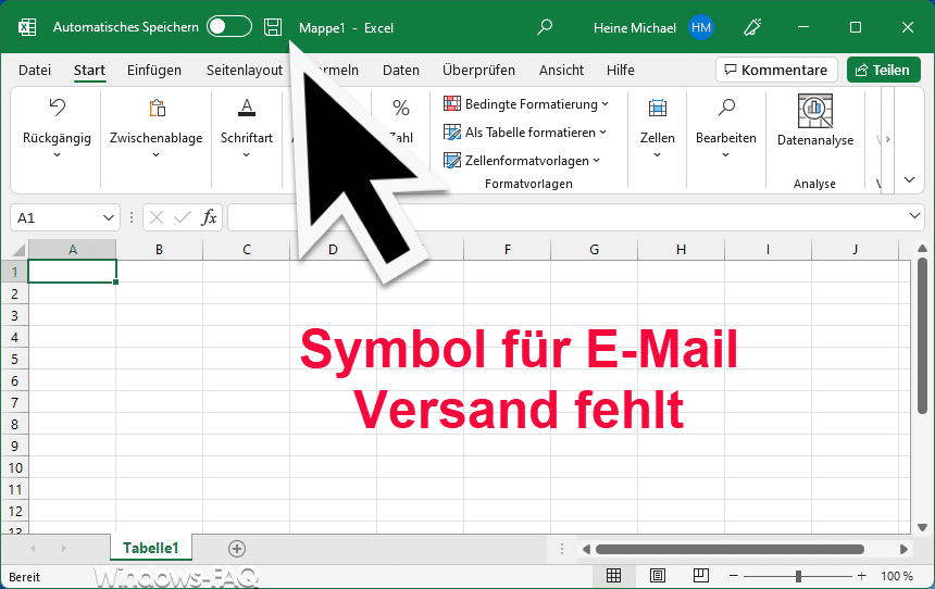 Excel Symbol für E-Mail Versand fehlt