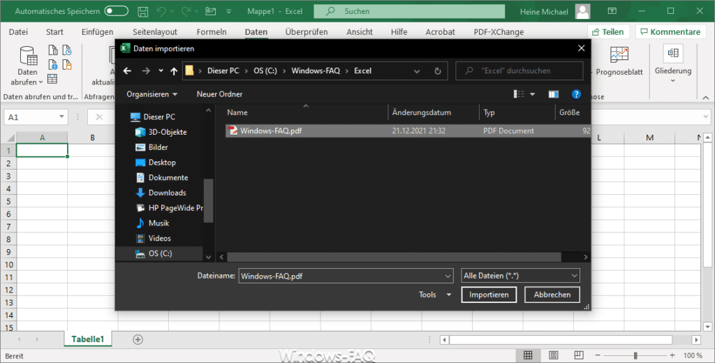 PDF Datei in Excel laden