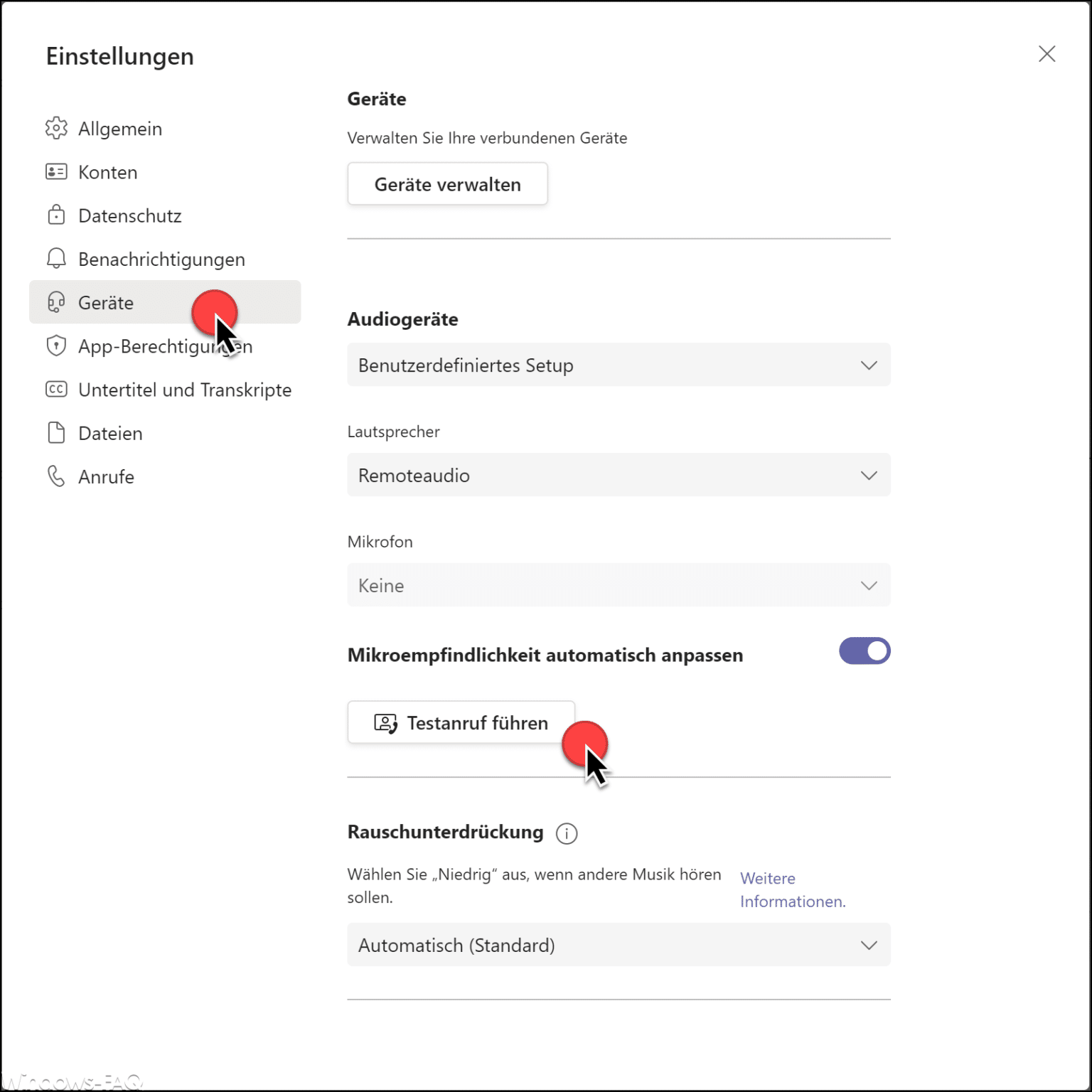 Testanruf im Microsoft Teams durchführen um Kamera und Mikrofon zu