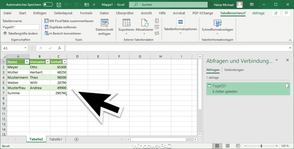 Umgewandeltes PDF in Excel