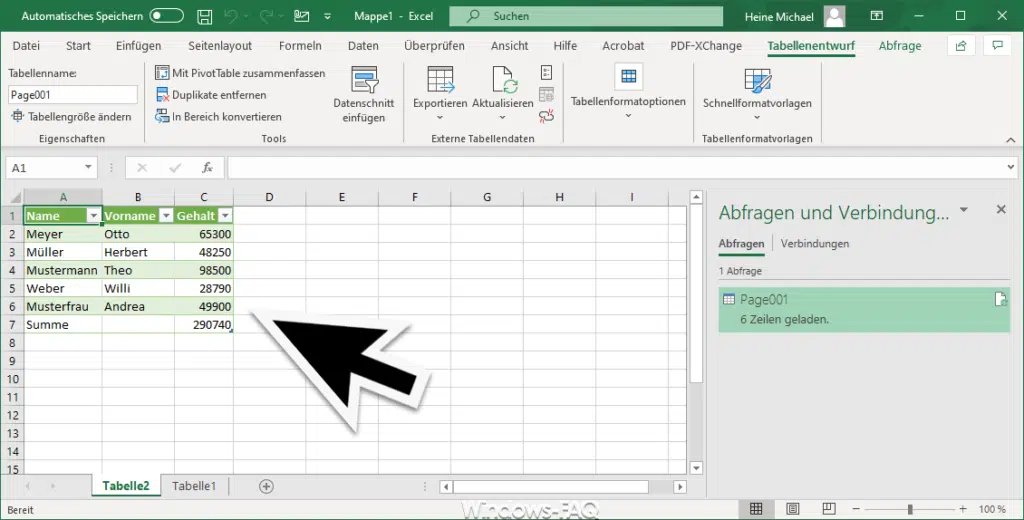 Umgewandeltes PDF in Excel