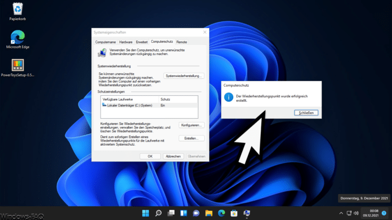 Windows 11 Wiederherstellungspunkt erstellen