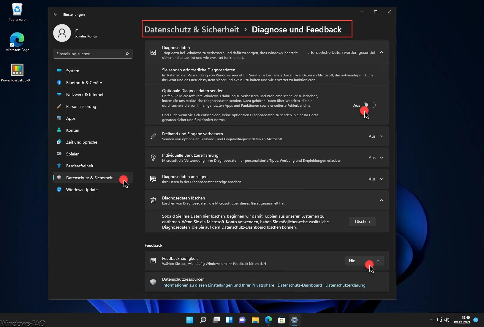 Windows 11 Telemetrie- und Diagnose Daten deaktivieren