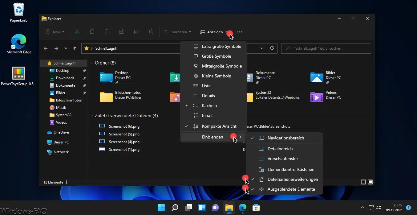Dateiendungen und versteckte Dateien im Windows 11 Explorer anzeigen