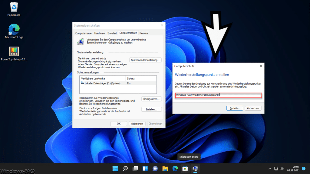 Windows 11 Wiederherstellungspunkt Bezeichnung