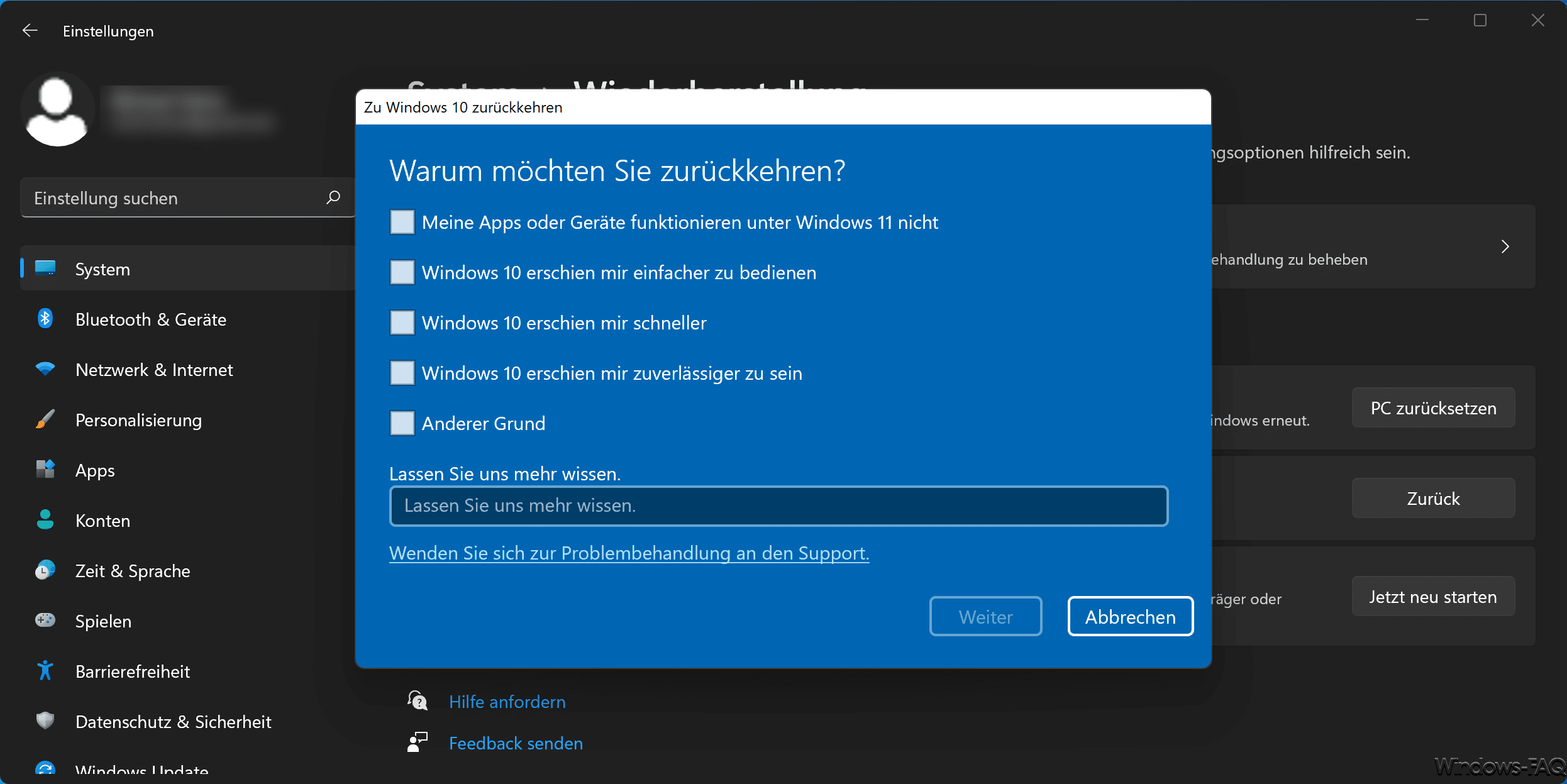 Windows 11 deinstallieren und zu Windows 10 zurückkehren