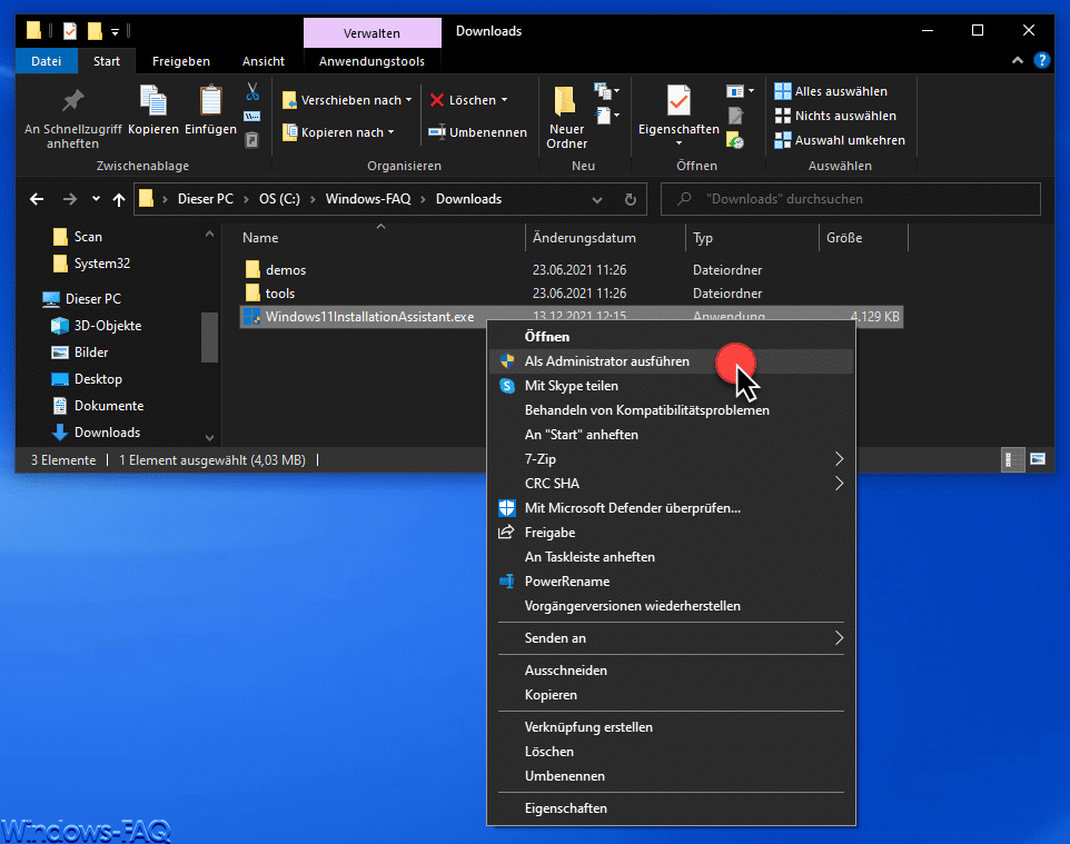 Windows11InstallationsAssistent als Administrator ausführen
