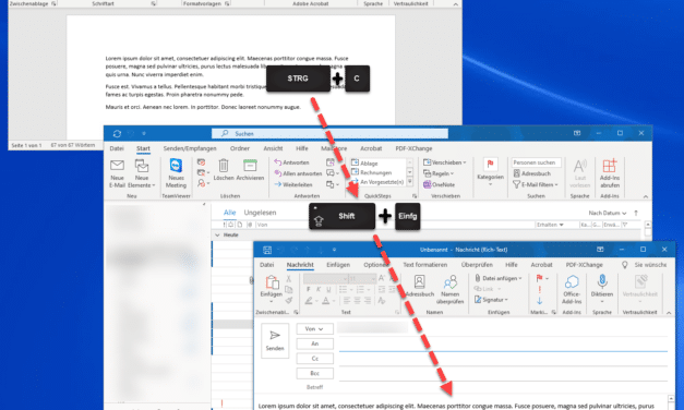 Outlook Trick: Per Tastenkombination schnell eine E-Mail mit Inhalt der Zwischenablage erstellen