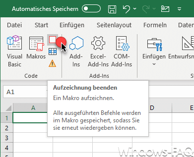 Excel Makro Aufzeichnung beenden