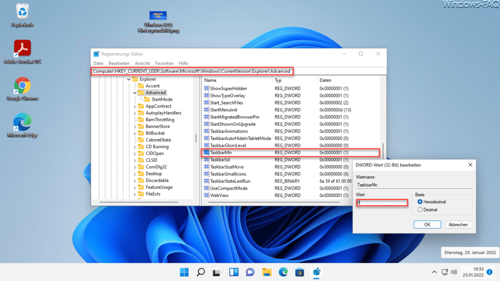 Windows 11 Chat Symbol Taskleiste entfernen Registry