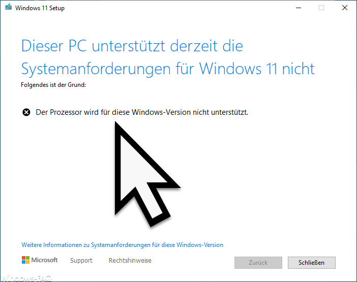 Windows 11: Der Prozessor wird für diese Windows-Version nicht unterstützt