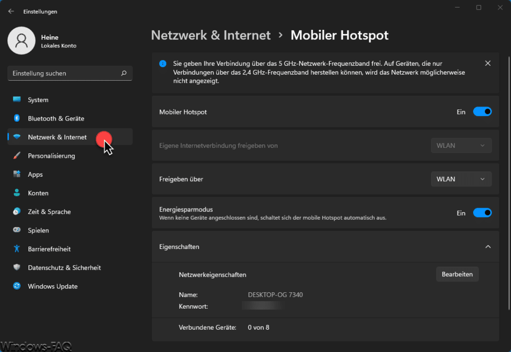 Windows 11 Mobiler Hotspot