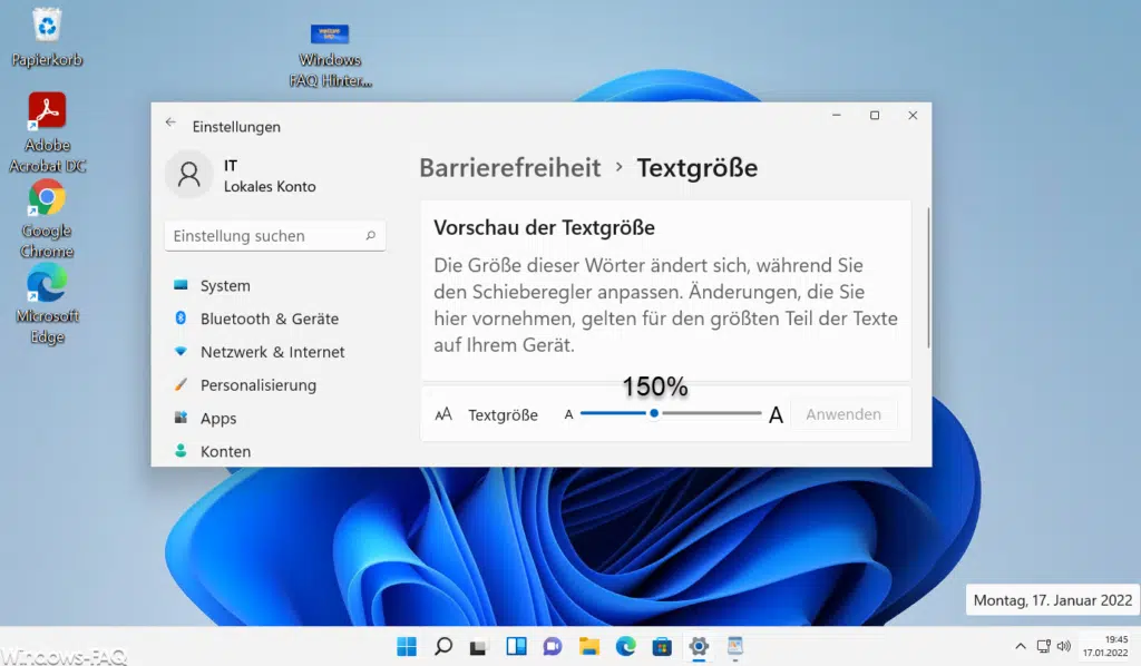 Windows 11 Schriftgröße 150%