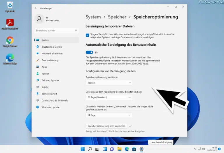 Windows 11 automatisches Löschen von temporären Dateien