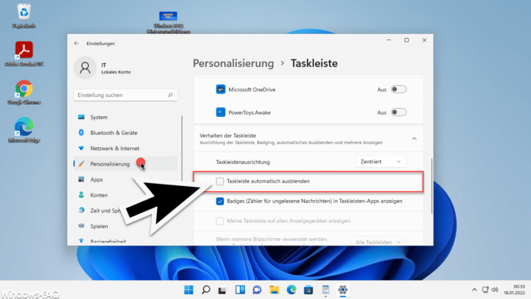 Windows 11 Taskleiste automatisch ausblenden