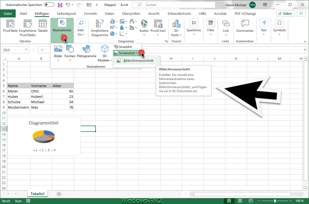 Excel Screenshot Bildschirmausschnitt