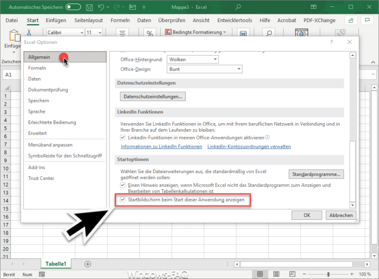 Excel Startbildschirm beim Start dieser Anwendung anzeigen