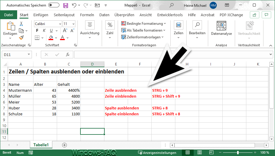 Excel Zeilen Spalten ausblenden einblenden