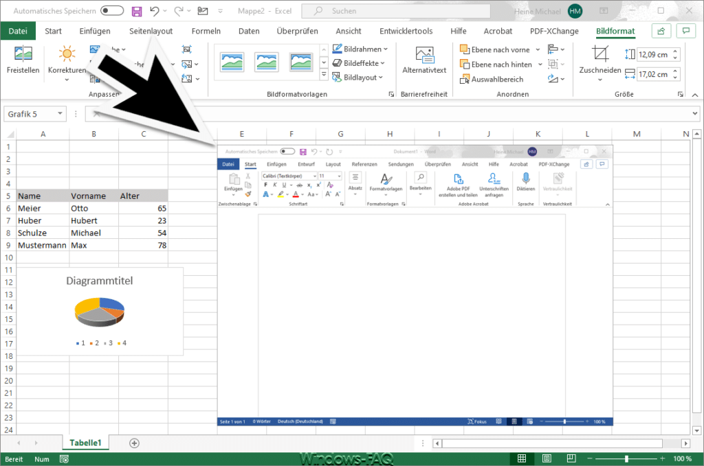 Excel eingefügter Bildschirmausschnitt